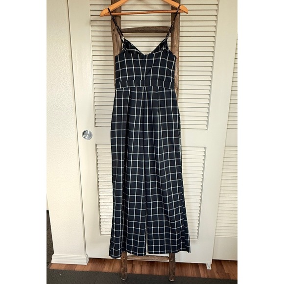 Romeo and Juliet Plaid Jumpsuit Spaghetti Strap Tie Front Wide Leg   Size L - Picture 3 of 5